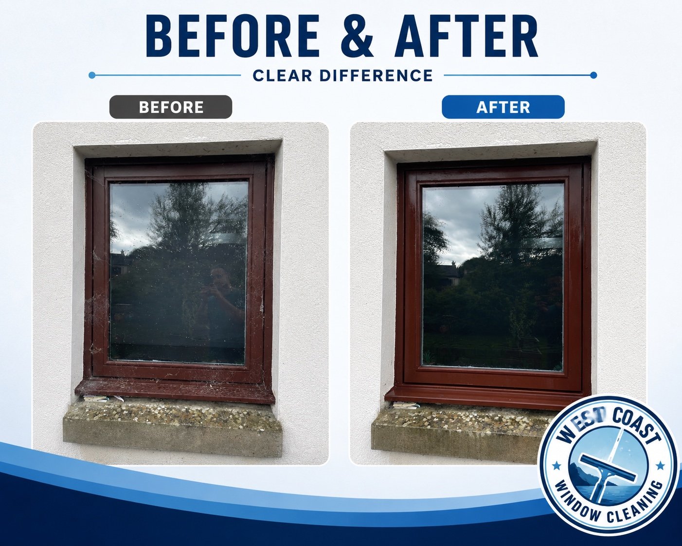 Before and after cleaning of a window